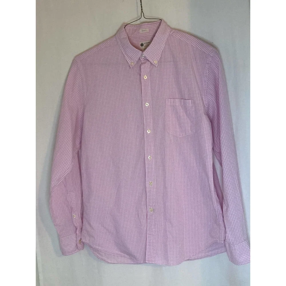 J.‎ Crew Mens Long Sleeve Button Up Tailored Fit 100% Pink Checked Cotton Size L